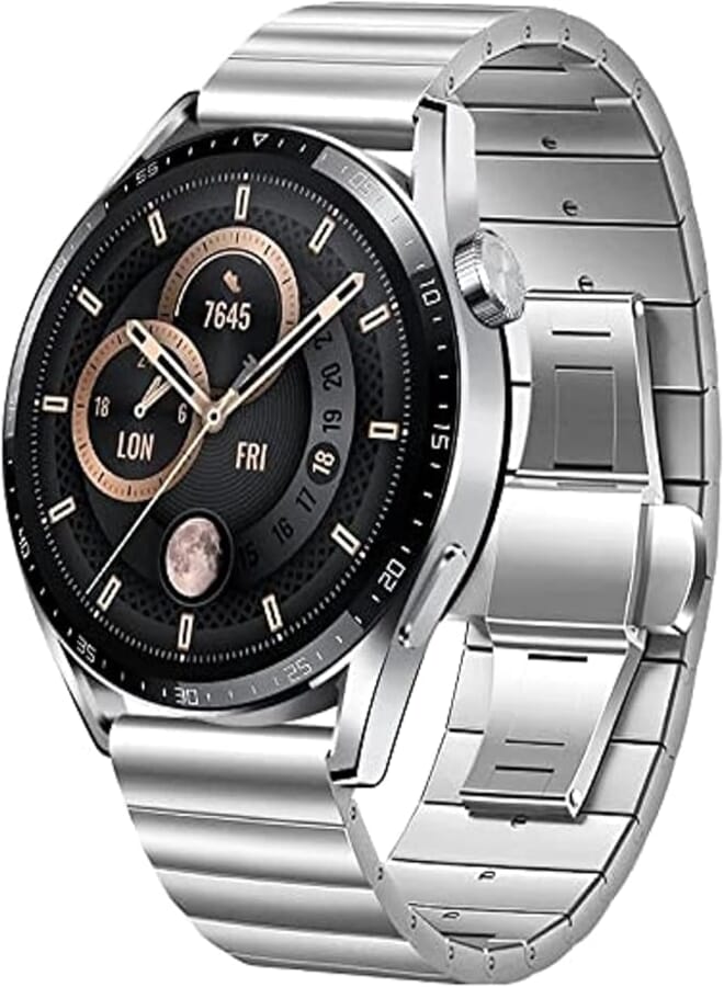 Dado Stainless Steel Replacement Band Compatible with Huawei Watch GT3 46 mm, one bead adjustable length Stainless Steel strap- Silver